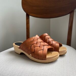 Swedish Hasbeens Leather Sandals - Woven Clog